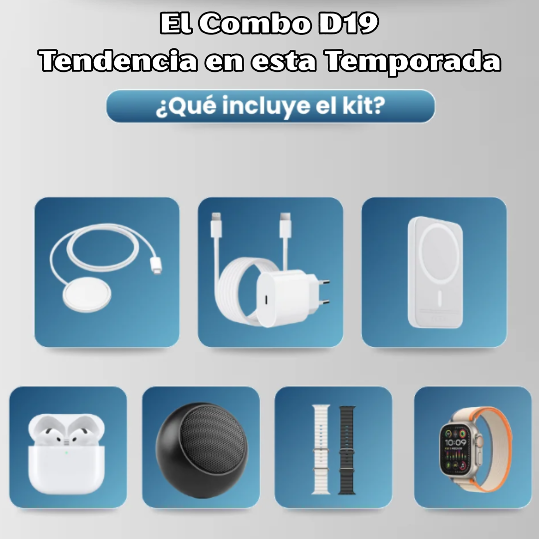 COMBO D19 con Parlante® - Smartwatch Ultra + Set de Correas + Parlante + Audífonos + Cargador Portátil 😱50% DE DESCUENTO😱