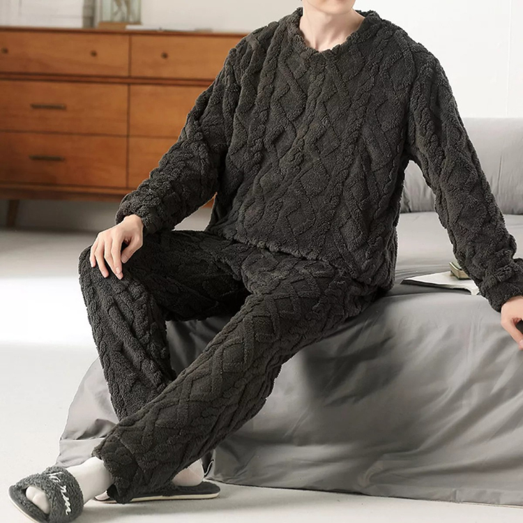 Conjunto de pijama para hombre, pijama de forro polar coral para otoño, invierno, de franela gruesa y cálida, pijama para hombre, Sdf912002, XXL Conjunto de pijama para hombre, pijama de forro polar coral para otoño, invierno, de franela gruesa y cálida, pijama para hombre, Sdf912002, XXL