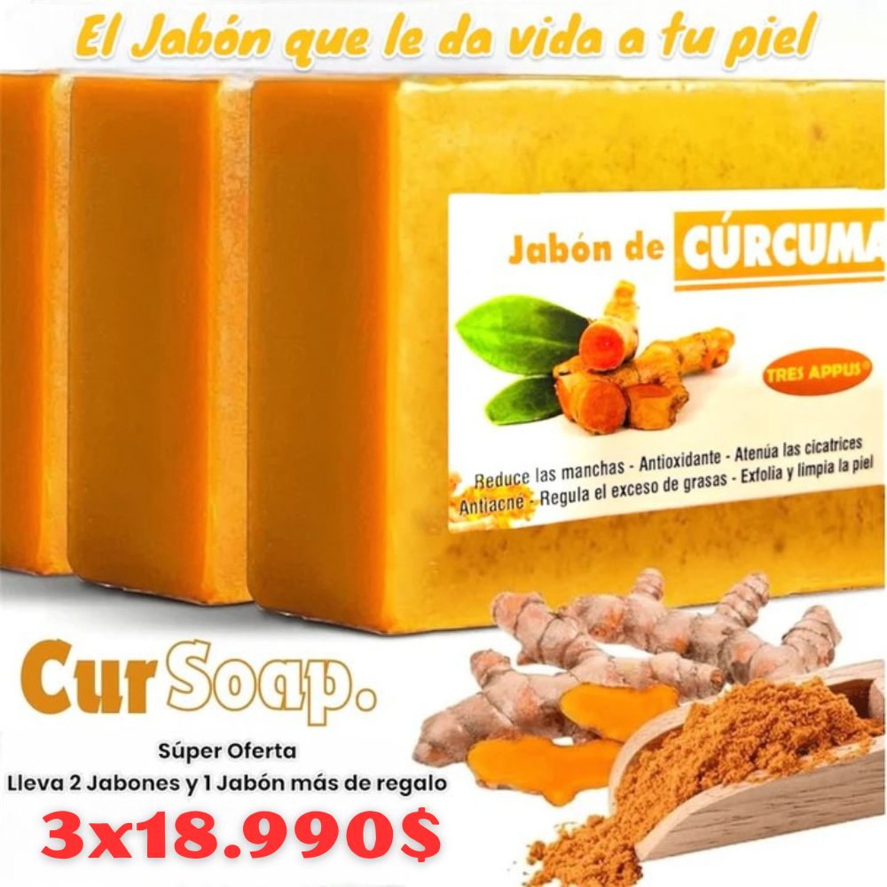 CurSoap™ - Jabón de Cúrcuma Natural ¡LIBERATE DE LAS MANCHAS Y EL ACNE! 🧼🍂 Lleva 3 y Paga 1😱