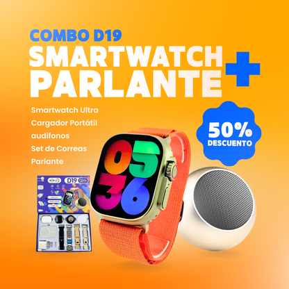 COMBO D19 con Parlante® - Smartwatch Ultra + Set de Correas + Parlante + Audífonos + Cargador Portátil 😱50% DE DESCUENTO😱