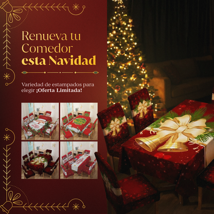 Set de Mantel Navideño con Fundas para Sillas 🎄✨50% DE DESCUENTO✨🎄