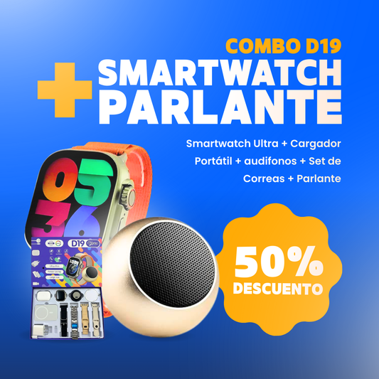 COMBO D19 con Parlante® - Smartwatch Ultra + Set de Correas + Parlante + Audífonos + Cargador Portátil 😱50% DE DESCUENTO😱