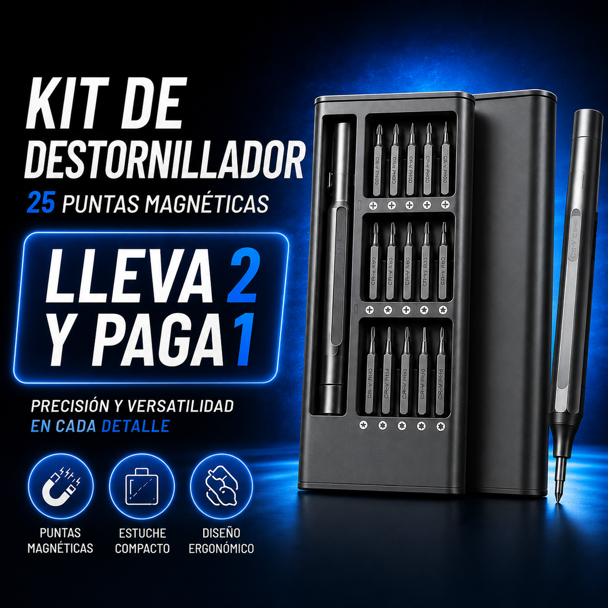 Kit de Destornillador con 25 Puntas Magnéticas - 😱Lleva 2 y Paga 1😱