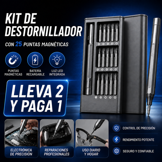 Kit de Destornillador con 25 Puntas Magnéticas - 😱Lleva 2 y Paga 1😱