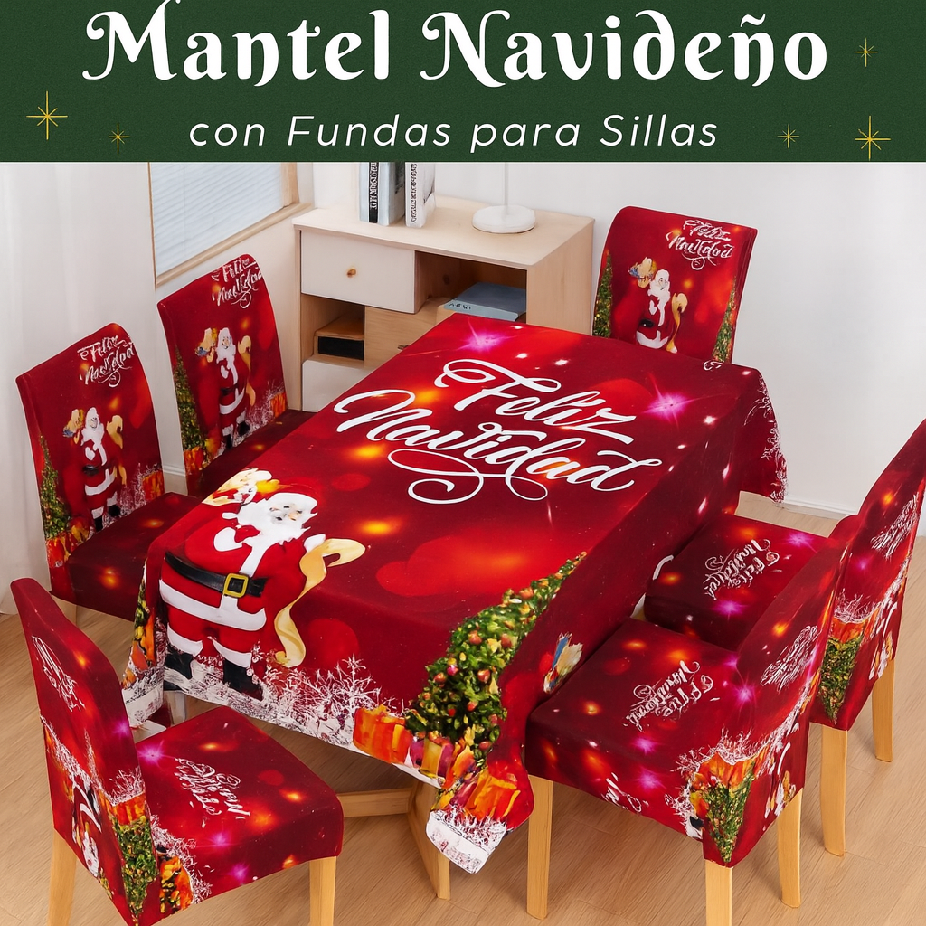 Set de Mantel Navideño con Fundas para Sillas 🎄✨50% DE DESCUENTO✨🎄