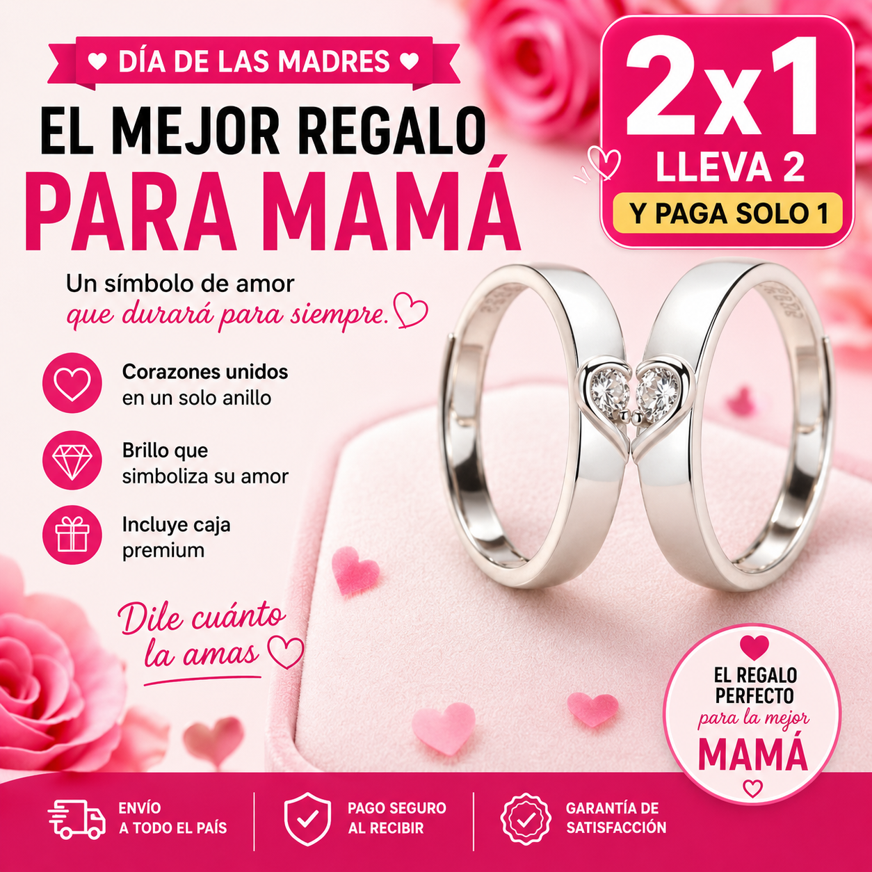 Set de Anillos de Corazón ♥️EL MEJOR REGALO PARA MAMÁ♥️ 50% DE DESCUENTO😱
