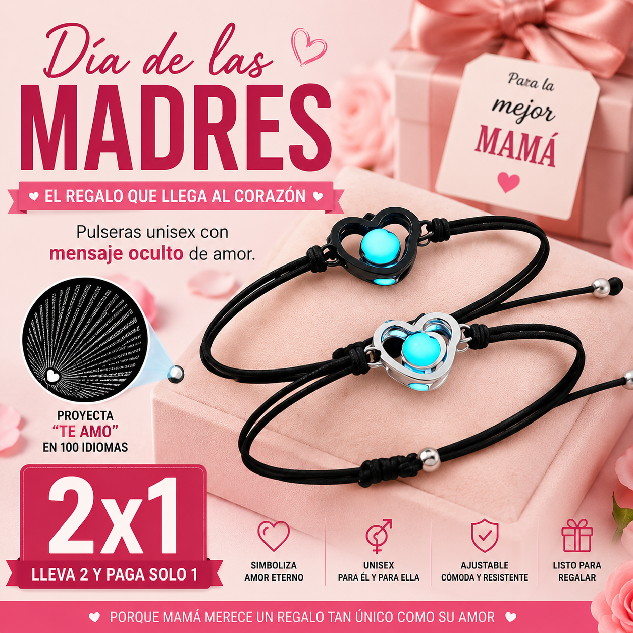 Pulseras con Proyector de Corazón ♥️EL MEJOR REGALO PARA MAMÁ♥️ Lleva 2 y Paga 1😱