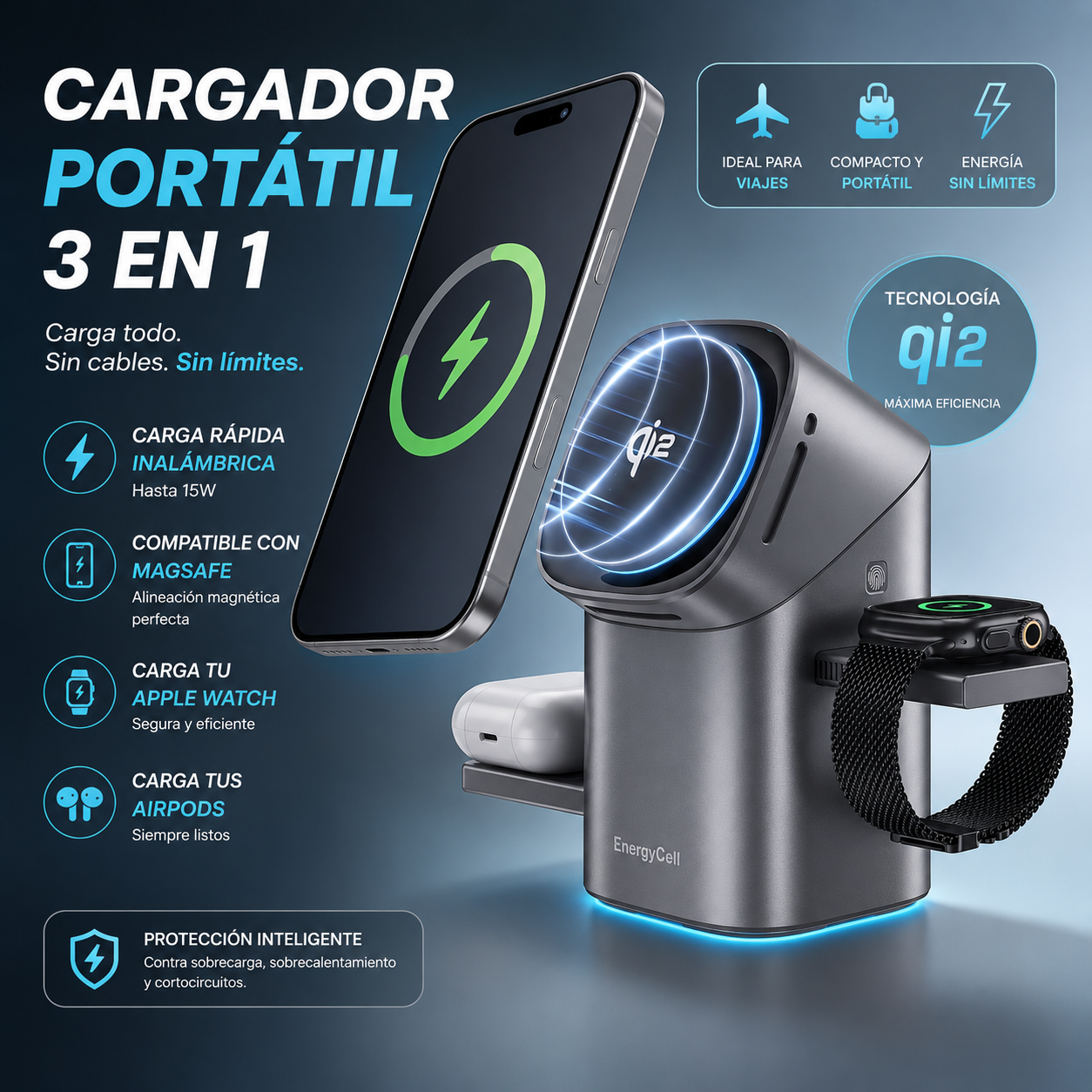 Cargador Magnetico Portátil 3 en 1 - LA TENDENCIA EN TECNOLOGIA PRO 2026 😲50% DE DESCUENTO😲