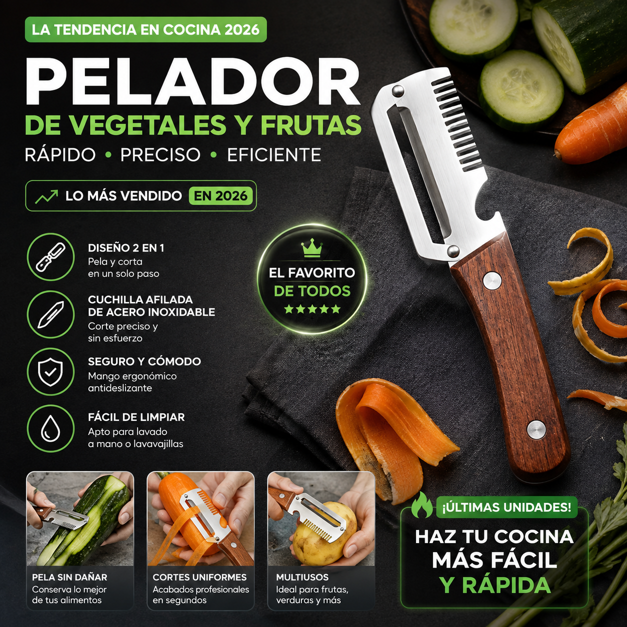Pelador de Vegetales y Frutas - EL FAVORITO DE TODOS EN LA COCINA😲50% DE DESCUENTO😲
