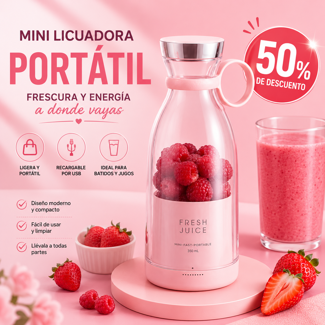 Mini Licuadora Portátil - FRESCURA A DONDE VAYAS 😍50% DE DESCUENTO😍