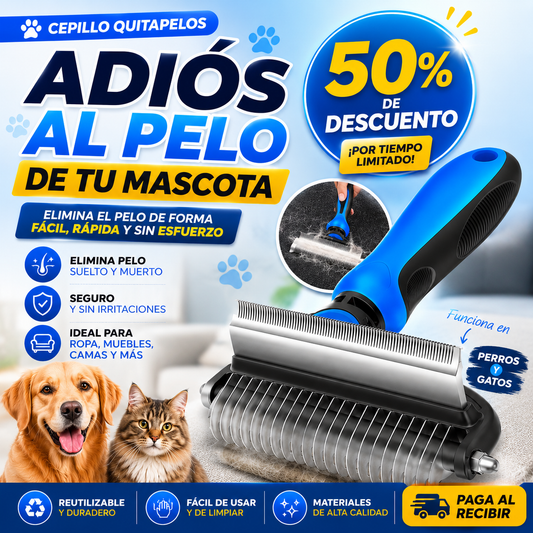 Cepillo de Doble Dentadura 🐶 ADIÓS AL PELO DE TU MASCOTA 😍50% DE DESCUENTO😍