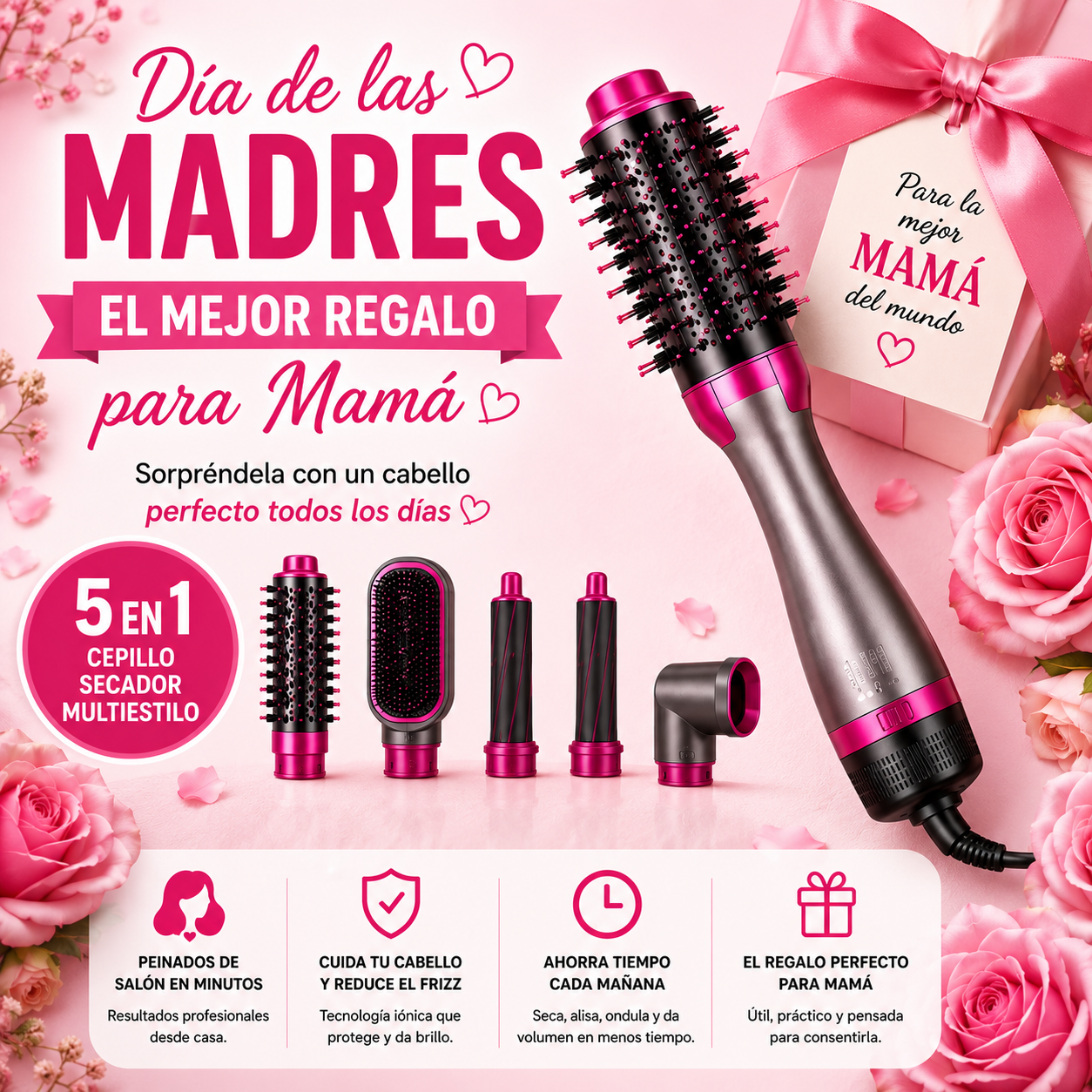 Cepillo Secador 5 en 1 - EL MEJOR REGALO PARA MAMÁ 😱50% DE DESCUENTO😱