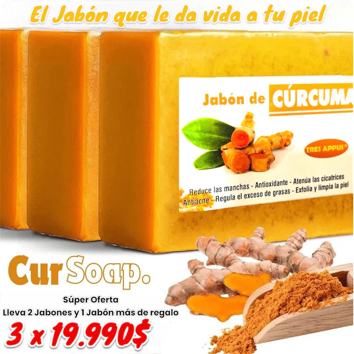 CurSoap™ - Jabón de Cúrcuma Natural ¡LIBERATE DE LAS MANCHAS Y EL ACNE! 🧼🍂 Lleva 3 y Paga 1😱