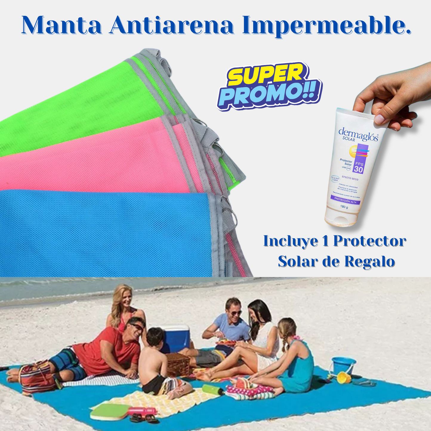 Manta Antiarena Impermeable - ¡Lleva 1 Protector Solar de Regalo!☀️😱