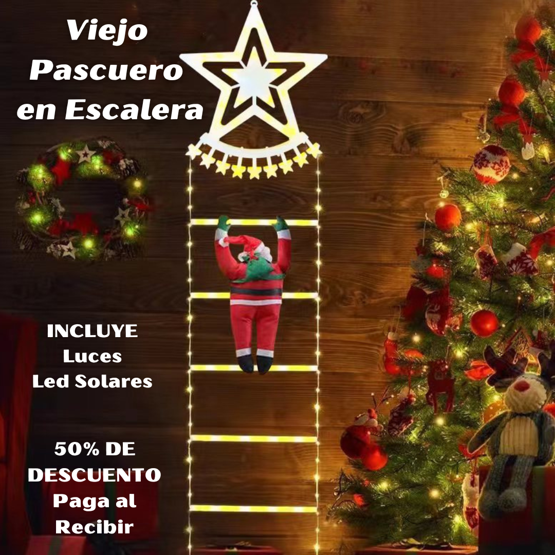 Viejo Pascuero en Escalera con Luces Led Solares🎅🏻 - 😍PRODUCTO TENDENCIA 50% DE DESCUENTO😍