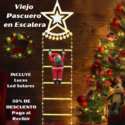 Viejo Pascuero en Escalera con Luces Led Solares🎅🏻 - 😍PRODUCTO TENDENCIA 50% DE DESCUENTO😍